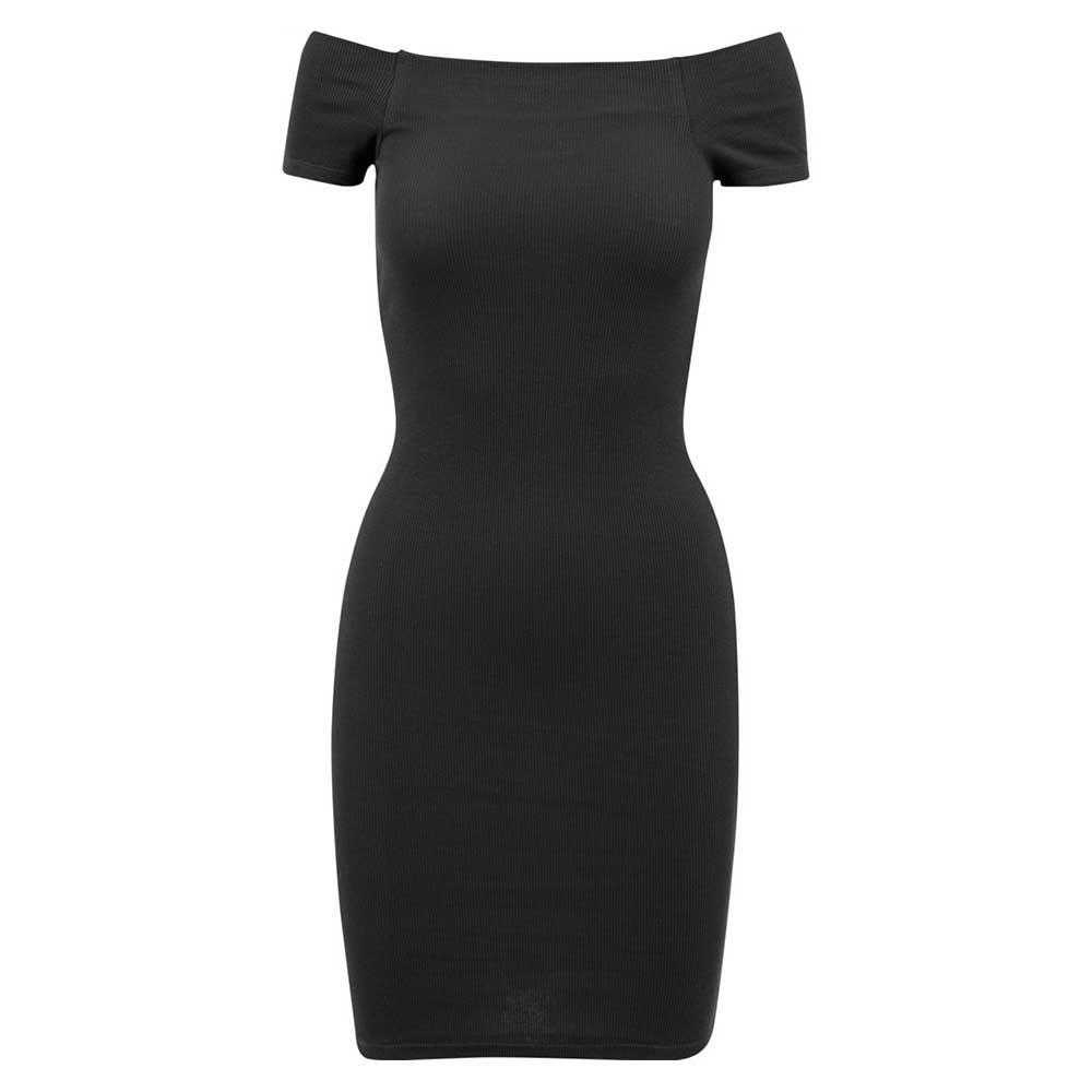 Urban Classics - Rib off shoulder Short dress - Black Product image